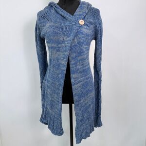 Y2K Oligo Tissew Alpaca Blend Hooded Cardigan Womens Small Marled Blue Indie